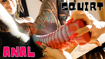 Goth Girl Anal Stretch with Dildo - Lesbian Tattooed Amateur