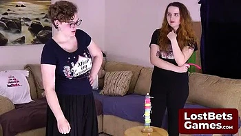 Lesbian Teen Strip Game: Big Tits Brunette Loses Bet and Gets Playful Control