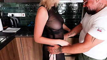 Cute German blonde amateur teen fucks in the kitchen