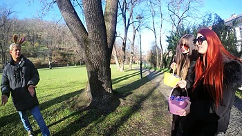 A group of beautiful girls arranged an orgy with three guys.