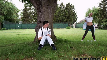 Nicole Wonder, a sexy milf, fucks with her new lover in a steamy scene.