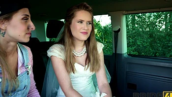 Una Fairy became a bride and had sex with two guys in a car.
