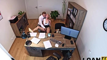 Andrea bends over for Stanley Johnson in a steamy office scene.