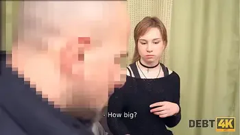 DEBT4k. Man comes to the teen Russian debtor and drills shaved pussy soon