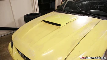 Blonde Claire Roos anal rides a mechanics bbc in the garage