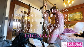 Leashed cuckold wife tied to bed pole and fucked in hotel room