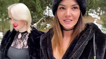 Jade And Her Friend In A Threesome Sucking Cock Outdoors