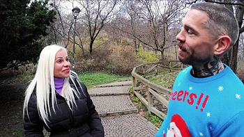 Two guys share Suzi Grande’s big tits and shaved pussy in steamy threesome