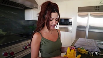 Vanessa Marie And Charles Dera - Uses A Kitchen Latex Glove To Jerk Off Charless Cock