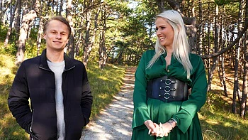 A hot milf is teasing her lover in sexy stockings outdoors