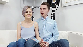 A busty teen with long hair fucks passionately in doggystyle and missionary