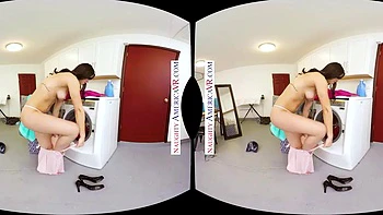 Your hot girlfriend Alina Lopez surprises you With a pussy rub show In the laundry