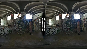 Risky Public Nudity — Hot Girls on Vacation Spray Painting Graffiti