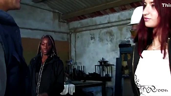 Two Young Sluts Get Fucked By Workers In A Garage - Yara Lamas