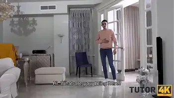 TUTOR4K. Mature tutor pays debt by offering guy her hairy pussy