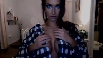 Big-Titted Brunette Stepsister Teases on Webcam