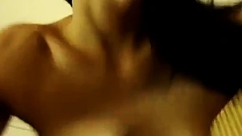 Skinny Big-Tit Brunette Rides Dick on Webcam