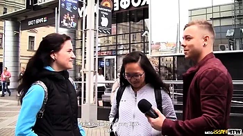 threesome in nature with cute blonde hooker