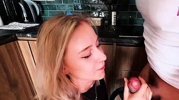 Cute German blonde amateur teen fucks in the kitchen