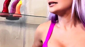 amateur teen multitasking with toys