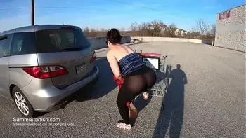 Milf grocery shopping in transparent leggings