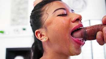 Two hot babes, Ameena Green and peaches, share a big white dick in pov style