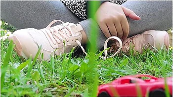 Giantess With Big Sweaty Feet Crushes Toy Cars And Smashes Them All