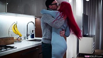 Good redhead doll with big booty Leo Babe jumps on a big cock