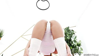 POV dick-riding session with a long-legged redhead Vanna Bardot