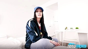 Spicy brunette with nice natural tits Mercedes Mac jumps on a dick