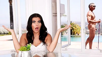 Busty brunette Gal Ritchie rammed by massive loaded wiener