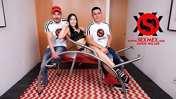 Awesome FMM fuck in the doggy style with a hot brunette Angie Miller