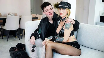 An awesome blonde with silicone tits Sarah Jessie jumps on a big cock