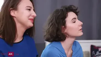 Brunettes facialized after threeway with attractive friend