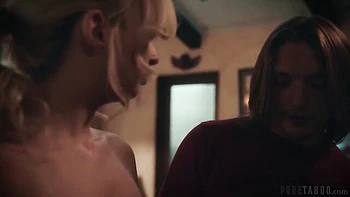 Two lucky guys fucked a godlike blonde Lexi Lore in the bed