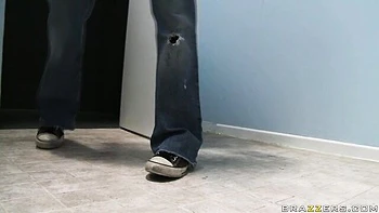 Fit long-haired blonde Jessie Andrews rammed in the cowgirl pose