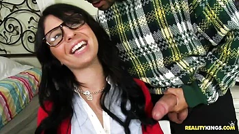 Kitchen fuck with a nerdy long-legged brunette Madelyn Monroe