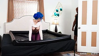 Blue-haired hottie Jewelz Blu likes interracial dick-riding so much