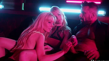 Manuel Ferrara fucks two hot blondies in an intense threesome scene.