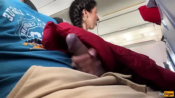 Katty West - Risky Public Handjob Until Huge Cumshot In Airplane - Almost Caught