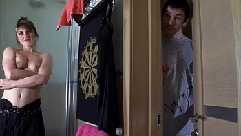 Mature fucks a young guy in his shower: Blowjob, Cowgirl  Amateur Porn