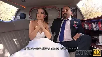 HUNT4K. Random passerby scores luxurious bride in the wedding limo