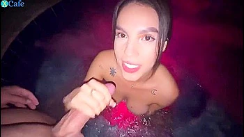 Sexy Busty Fit Tattooed Latina Chick Enjoys Her Bfs Dick In An Outdoor Jacuzzi At Night