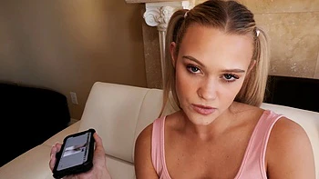 Blonde teen Chloe Rose rides reverse cowgirl and sucks cock