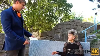 MATURE4K. Posh mature woman with grey hair craves servants cock in pussy