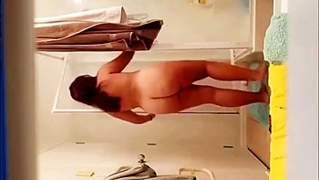 Chubby Brunette Spied Masturbating in Shower