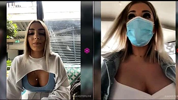 Two Blondes Flash Naked Together in Public Bathroom