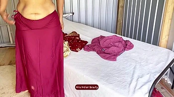 Hiras Fantasy: Wearing Red Saree, Blue Lingerie...naughty Solo Dressing Show!