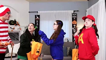 Besties spreading wide for candies in foursome