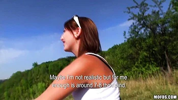 Outdoor fuck in the missionary pose with a hot brunette Tess